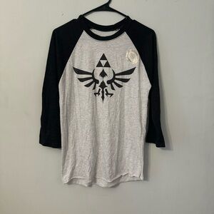 Zelda Teal-Gray Nintendo Link Logo Long Sleeve Shirt Men's Size Small